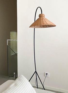 中古法式Athena藤编侘寂风钓鱼落地灯高级感客厅沙发复古设计师灯