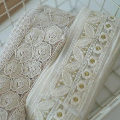 cottontime  棉线刺绣花边 婚纱辅料网纱金线刺绣带辅料