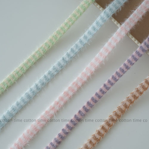 New Arrived 条纹多巴胺 仿貂绒毛条织带 毛毛针织扁带布条花边