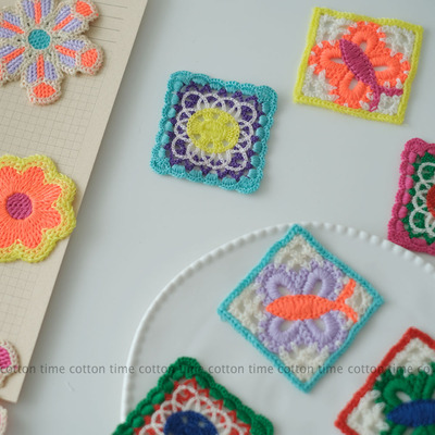 CottonTime patch work 彩色仿钩编绣花布贴 彩虹补丁 DIY花片