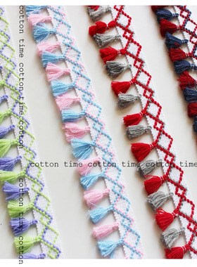 cottontime NEW 5cm宽 提花织带流苏辅料 双色菱格花边清新配色