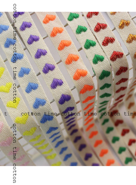 cottontime  16mm爱心提花棉织带 8色涤棉心形提花装饰布带 DIY手