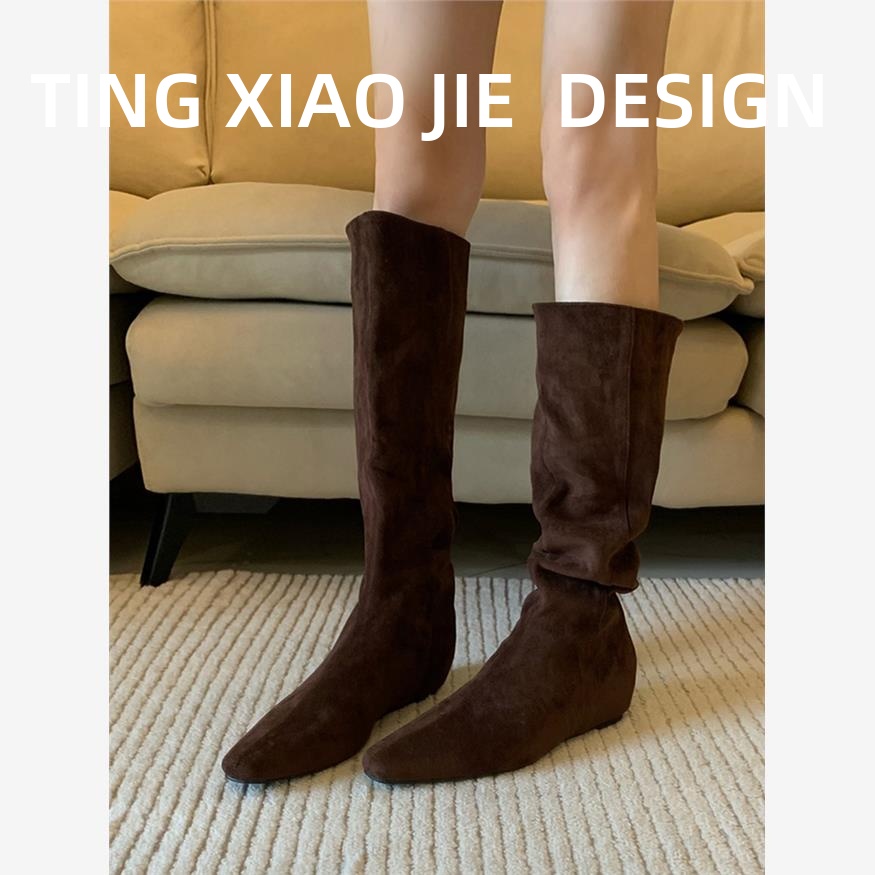 牛皮版本!雅丹风格西部牛仔靴的妇女覆古小众大管周长修身看内高