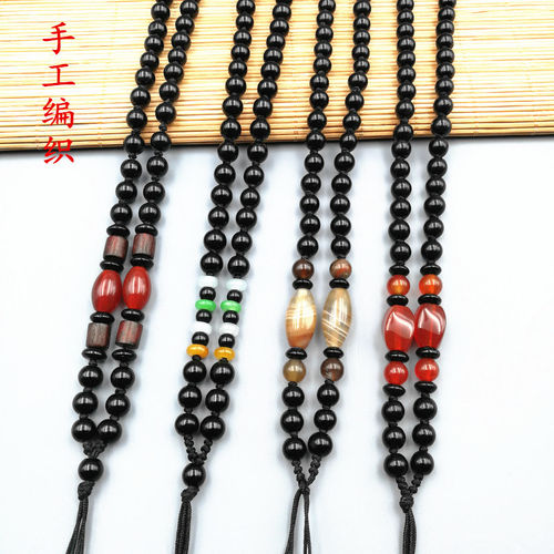毛衣链编织黑曜石玛瑙翡翠挂件