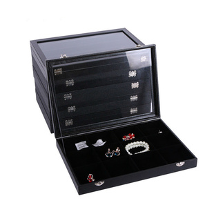 黑皮首饰收纳盒珠宝散珠吊坠项链耳钉环展示盒戒指饰品带盖珠宝箱