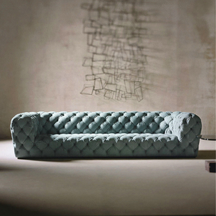 美式轻奢小户型baxter月球表面布艺拉扣沙发客厅意式极简磨砂真皮