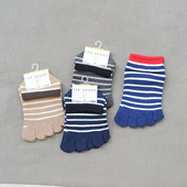 出口日本四季 短筒船袜五指袜女士小码 大童条纹纯棉吸湿排汗分趾袜