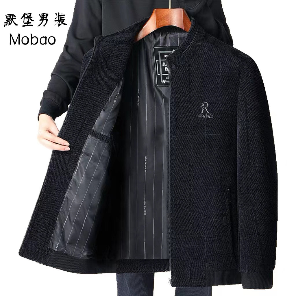 中老年男士外套春秋款爸爸春装休闲宽松毛呢爷爷上衣老人衣服外衣