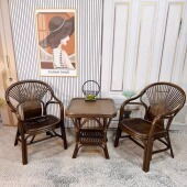 天然藤编休闲椅家用阳台靠背椅庭院茶桌椅套装 户外藤椅茶几单人椅