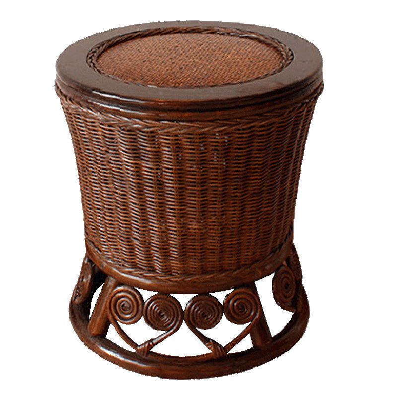 藤编阳台客厅家用新中式换鞋凳仿古墩鼓凳圆形小绣墩古筝凳子专用