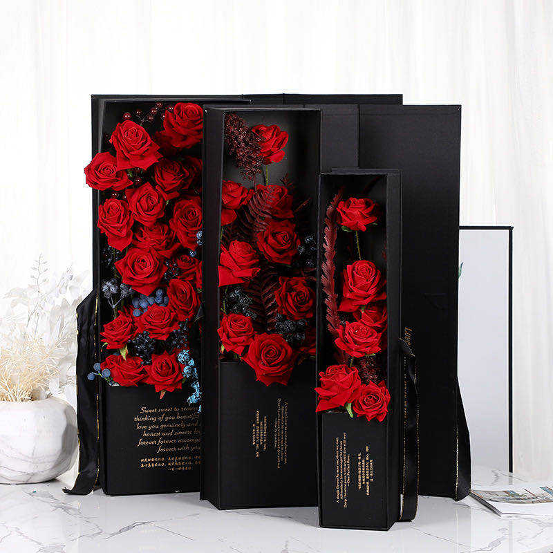 鲜花礼品盒绅士绸缎枪炮礼盒鲜花永生花包装花盒绸质翻盖绸布礼盒