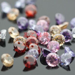 尖底圆形单孔锆石白色石榴红粉色人造宝石diy手工耳环饰品吊坠