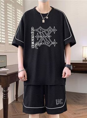 13大童男孩纯棉短袖体恤15青少年休闲运动套装初高中学生夏装汗衫