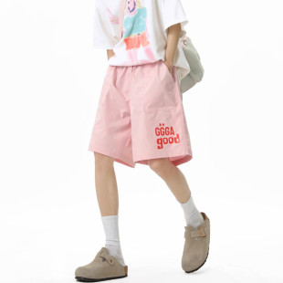 宽松情侣五分裤 多巴胺速干短裤 百搭字母运动沙滩裤 薄款 子 男女夏季
