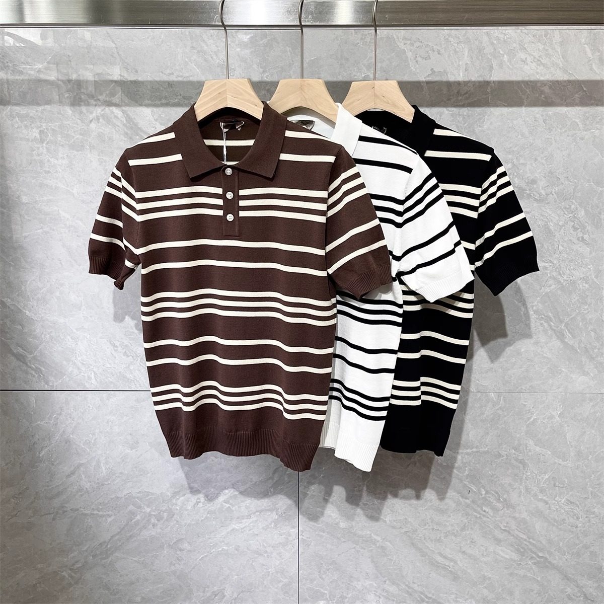 夏季经典条纹撞色短袖POLO衫男士