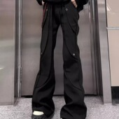 休闲裤 vintage高级感直筒微喇叭裤 复古分割解构黑色垂感西裤 美式