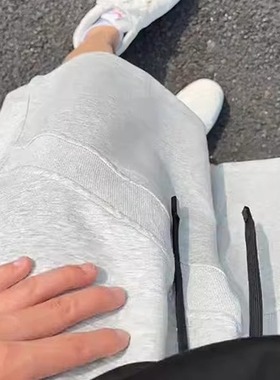 灰色拼接短裤男款夏季美式重磅外穿篮球运动裤子设计感休闲五分裤