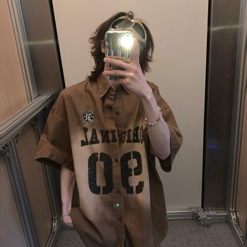 牛仔短袖衬衫男女夏季复古设计感