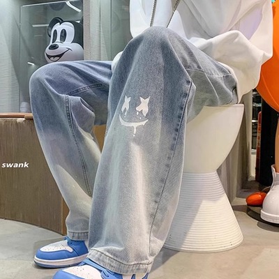 美式男裤子潮牌新款夏季笑脸涂鸦