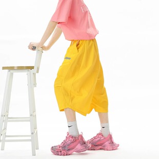 冰丝速干多巴胺短裤男潮牌刺绣褶皱痞帅休闲裤夏季户外弯刀沙滩裤