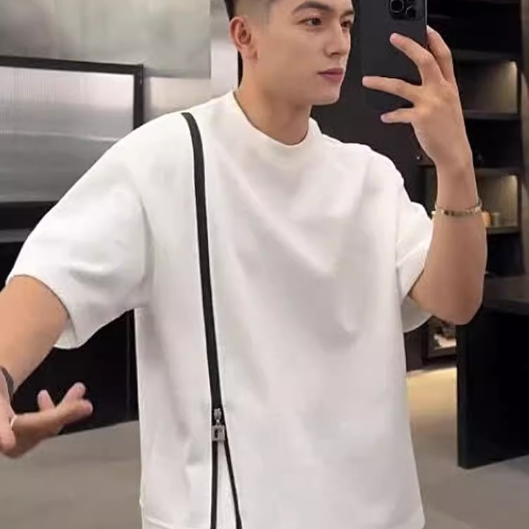 2025夏季设计师款拉链圆领短袖男
