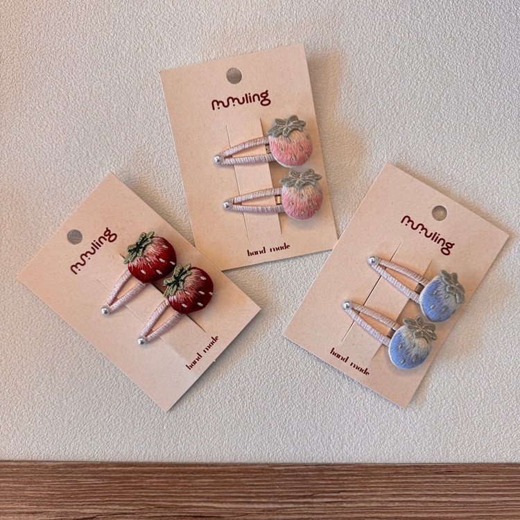 韩ins甜美布艺刺绣草莓发夹可爱儿童BB夹对装立体发饰少女心配饰,童装/婴儿装/亲子装,发饰,淘宝优惠券,粉丝福利购,淘宝优惠卷