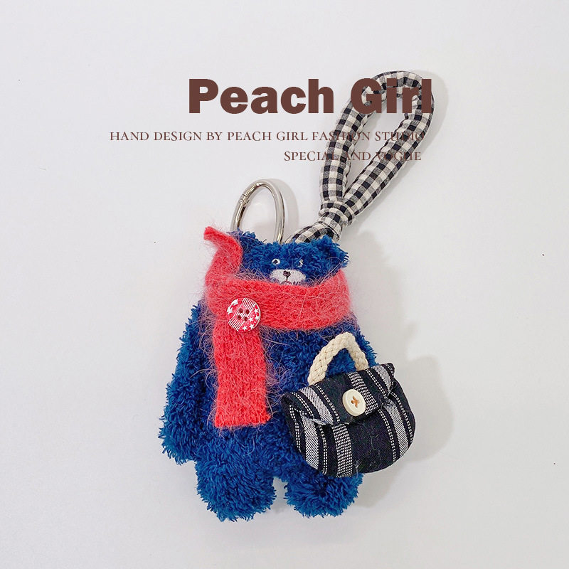 韩版ins充棉12厘米日系围巾毛绒小熊车钥匙扣挂件手机挂包挂饰品