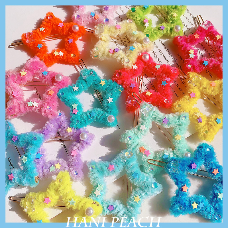 侧边毛绒珍珠发夹彩色刘海夹少女