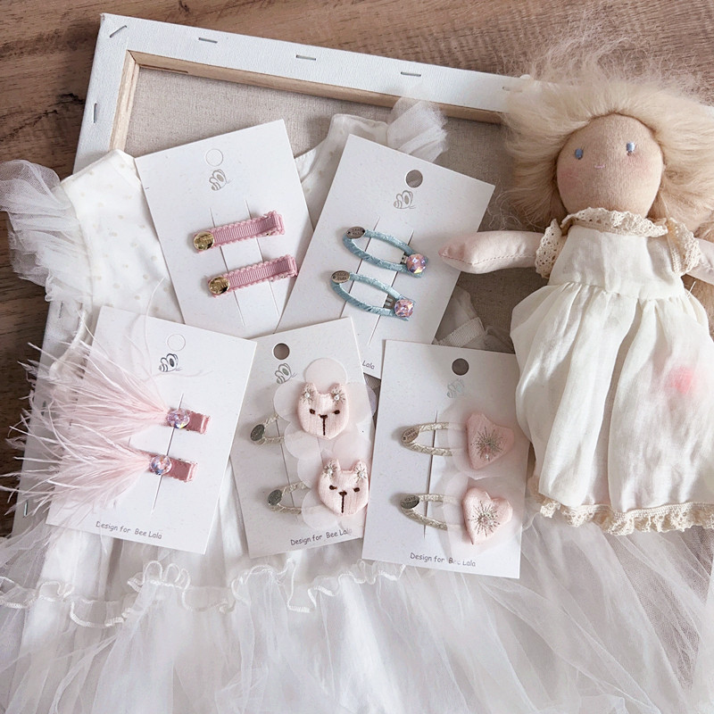 韩版ins夏款公主风刺绣卡通羽毛镶钻儿童压夹BB夹流海夹发饰头饰