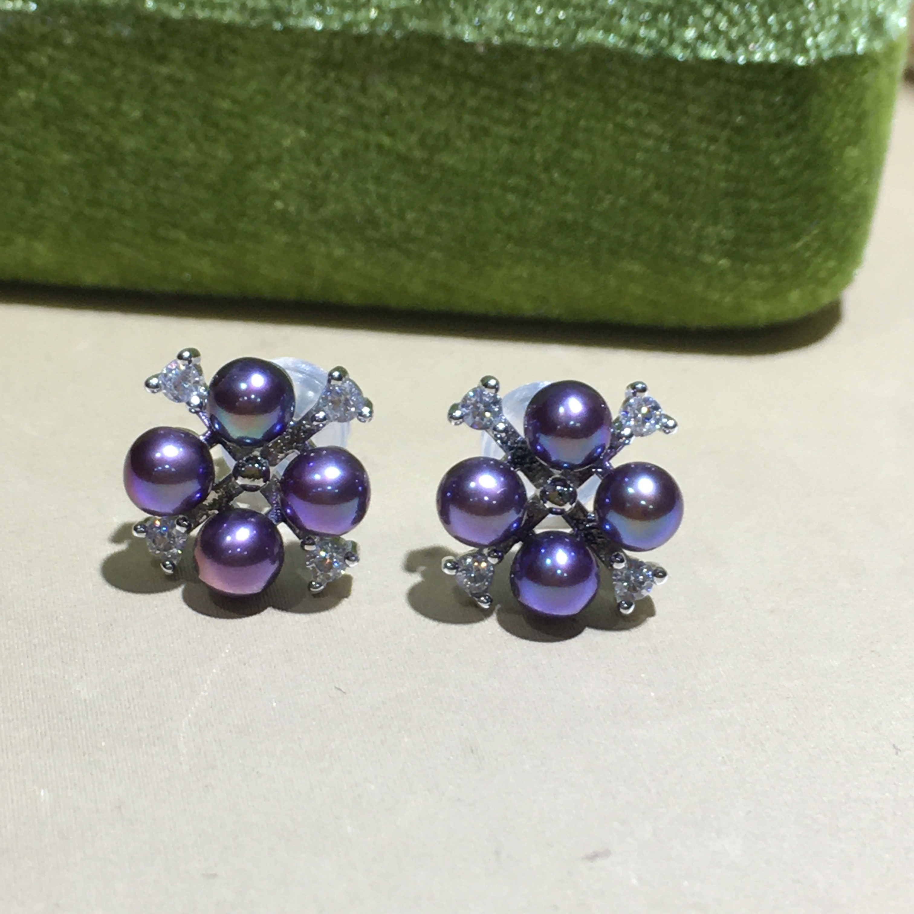 紫葡萄天然珍珠耳钉银款耳环