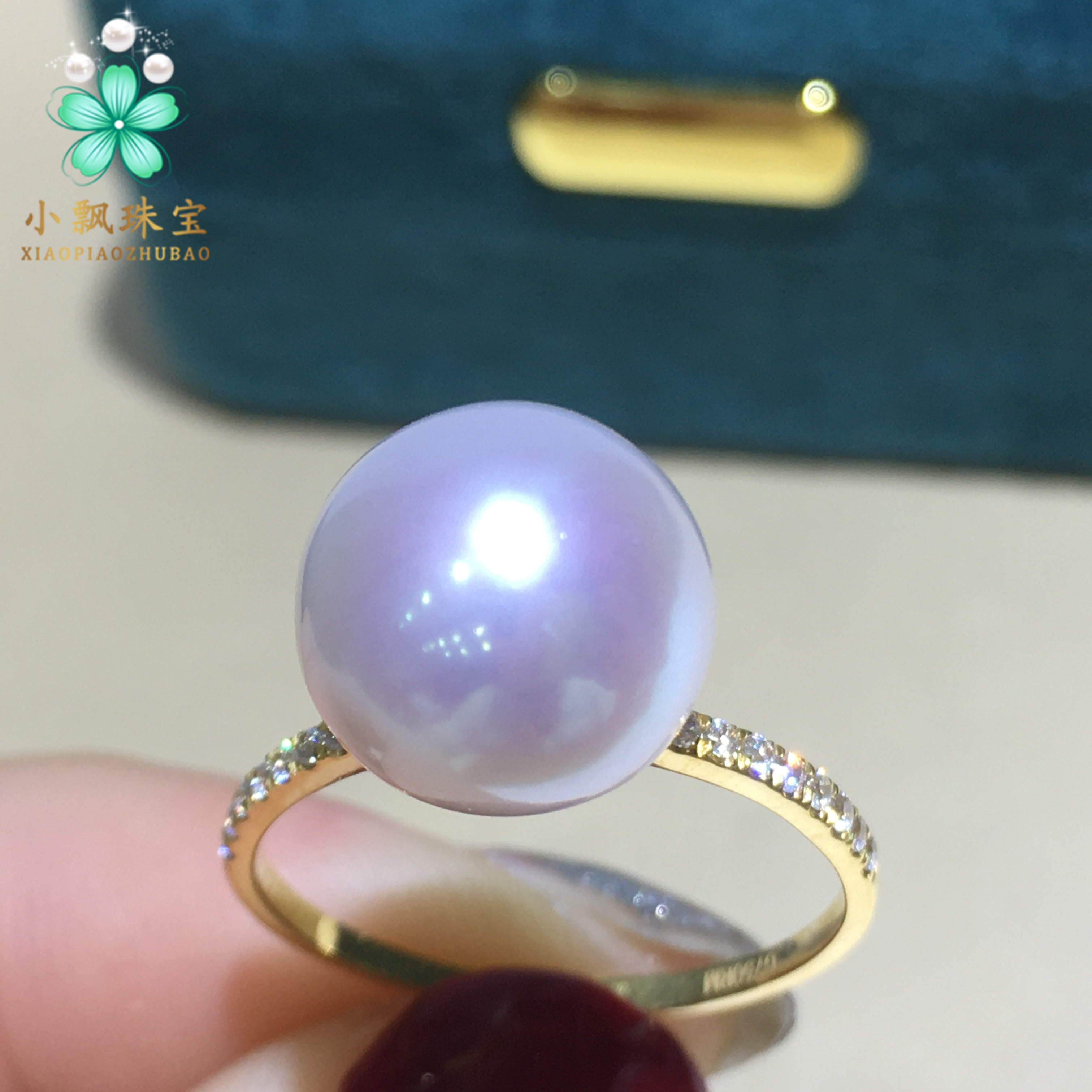 极光大灯泡天然珍珠戒指 很亮樱花粉 11-12mm 18K金戒指