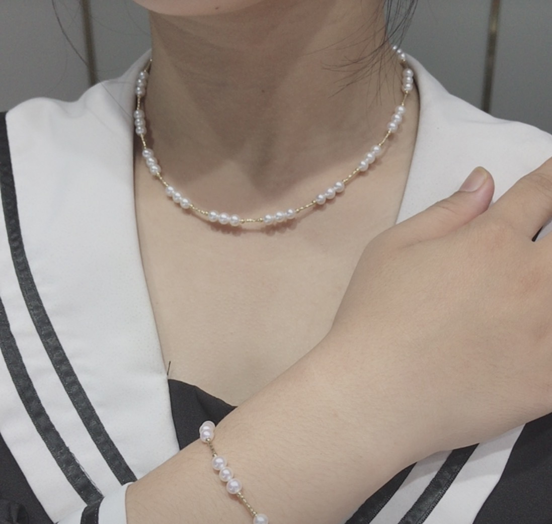 设计款！18k金金管金球极光满天星项链