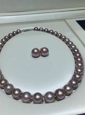 9-12mm近圆 紫色 搭配18k耳钉12-13mm