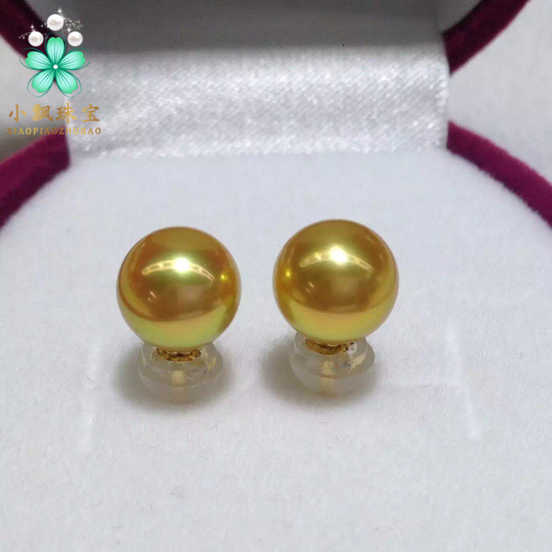 福利耳钉 明艳金橘色澳洲南洋金珠耳钉 经典简约18k金耳针 高档