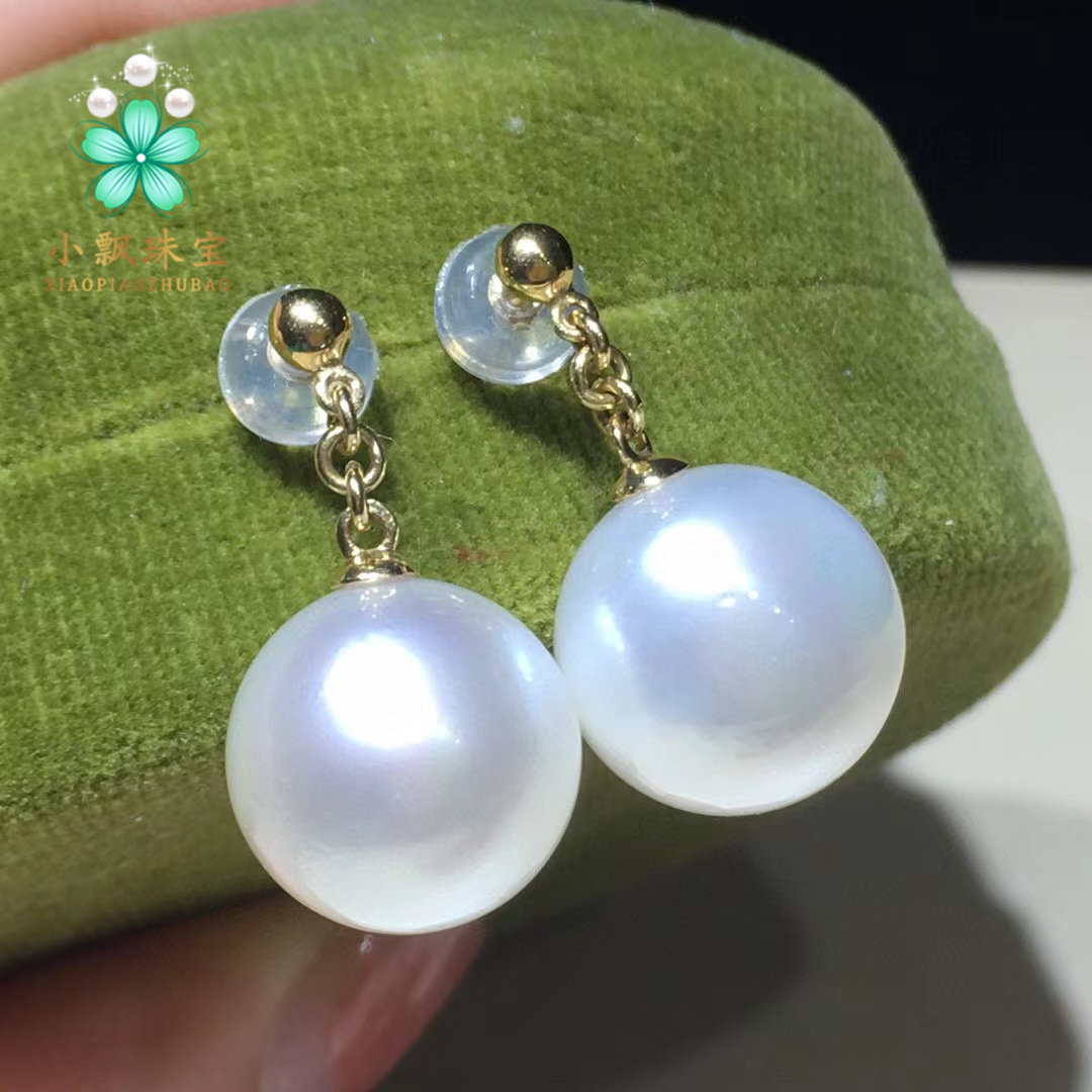 特价 18k金简约精致 极光天然珍珠耳环 11-12mm