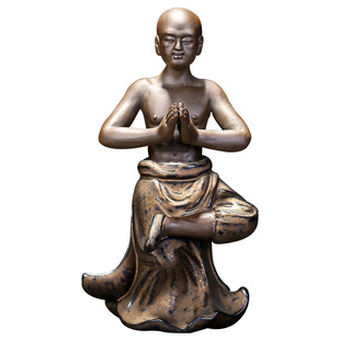 紫砂茶宠少林功夫小和尚摆件客厅书房玄关白瓷小沙弥装饰桌面摆设