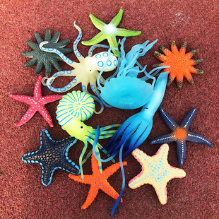 儿童海洋动物仿真海星珊瑚水母鹦鹉螺章鱼乌贼软胶海星摆件玩具