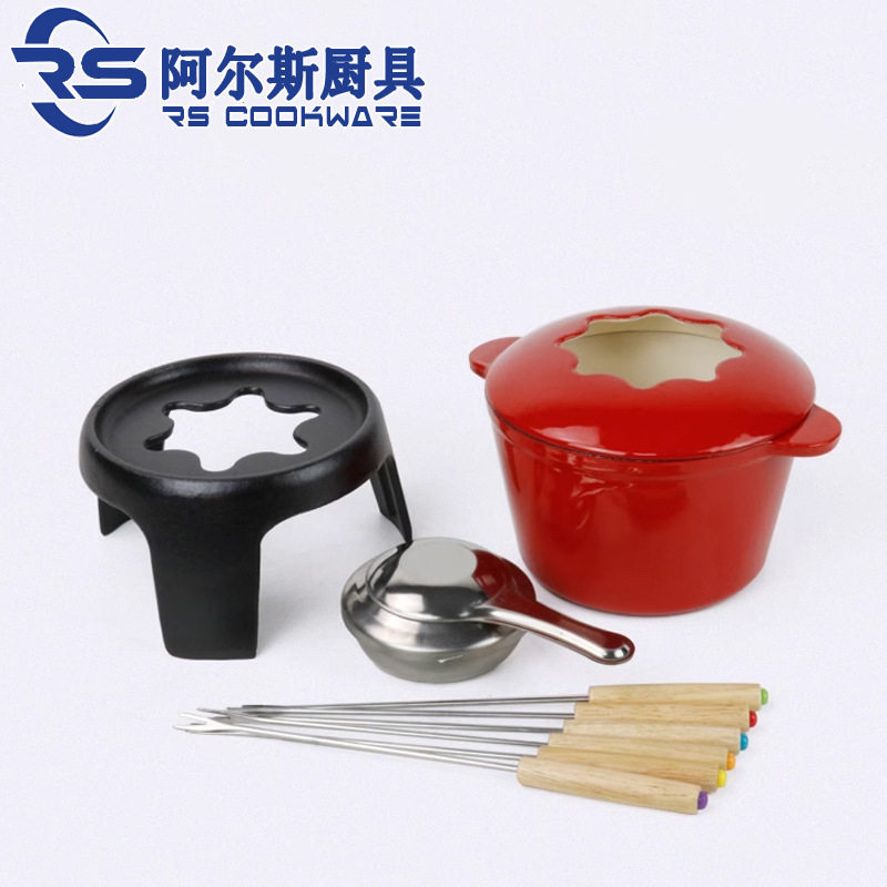 阿尔斯铸铁搪瓷巧克力芝士火锅套装融化起司珐琅奶酪迷你酒精支架