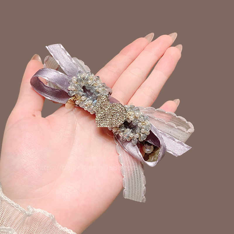 韩系高级感蝴蝶结发圈重工轻奢爱心珍珠发绳马尾头绳网红皮筋发饰