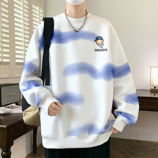 春季初中生男生圆领套头卫衣宽松百搭青少年帅气学生高中学生上衣