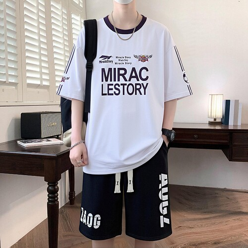 男孩大童夏季短袖套装青少年初高中学生新款宽松运动休闲两件套潮