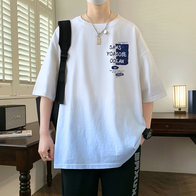 初高中学生夏季透气短袖T恤男青少年宽松大码休闲潮流半袖体恤潮