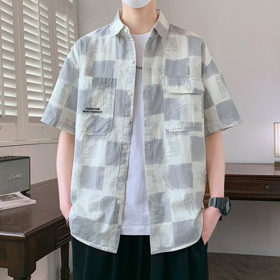 初中高中男生短袖衬衫洋气学院风青少年时尚通勤休闲帅气衬衣上衣