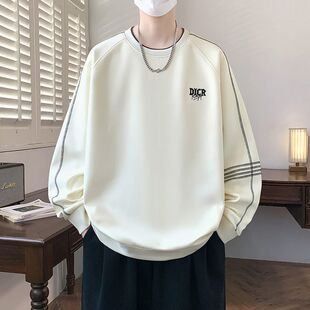 2026新款秋季男士长袖T恤字母刺绣圆领纯色男式卫衣青少年学生