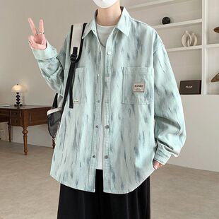 2026新款男式印花长袖衬衫青少年学生休闲衬衣外套