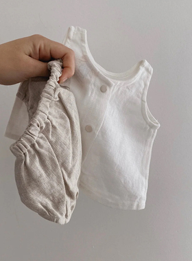一谷亚麻Marlow & Mae同款澳洲新款儿童亚麻套装无袖背心+花苞裤