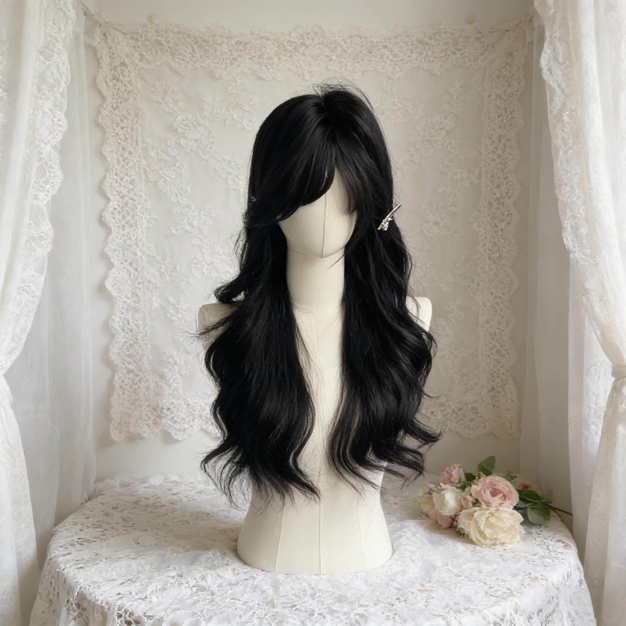 假发甜美长发自然Lolita空气刘海长卷发jk仿真蓬松大波浪整顶头套