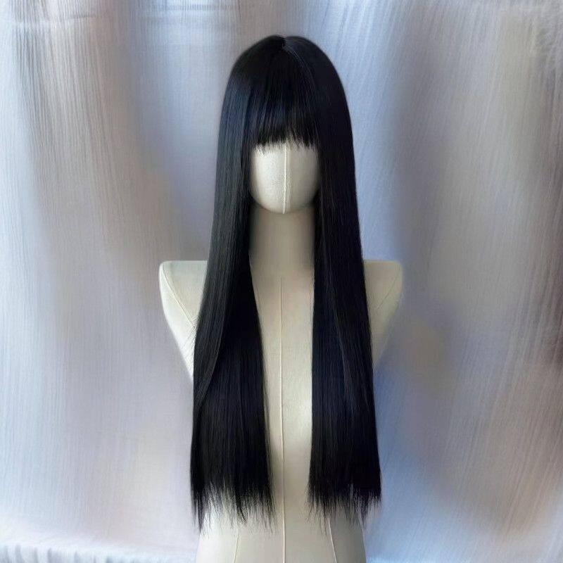 新款长发黑色女圆脸女神自然仿真人气质日常减龄长直发全头套式