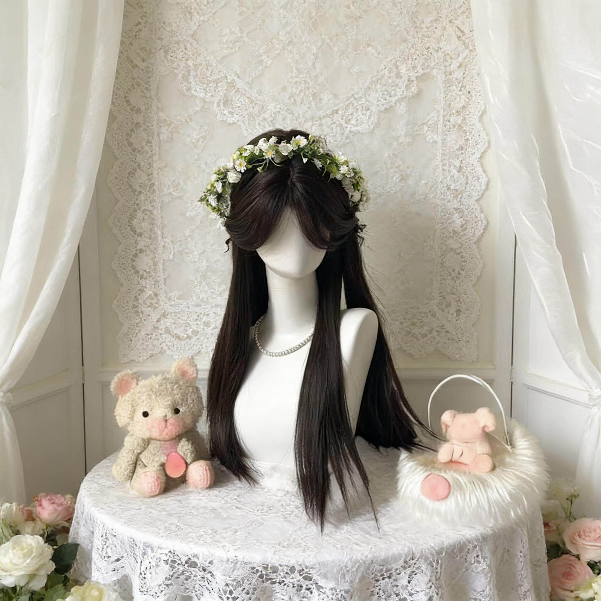 韩系慵懒氛围感气质蓬松自然日常黑长直中分八字刘海仿真整顶头套