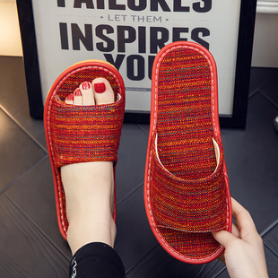 布艺棉麻拖鞋女夏室内防滑软底家居家用情侣亚麻男四季凉拖鞋简约